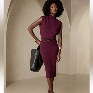 Banana Republic Giulia Midi Sweater Dress Small Burgundy RETAIL $140 EUC